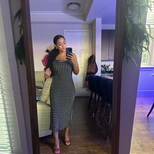 Zara Black and White Checkered Midi Dress